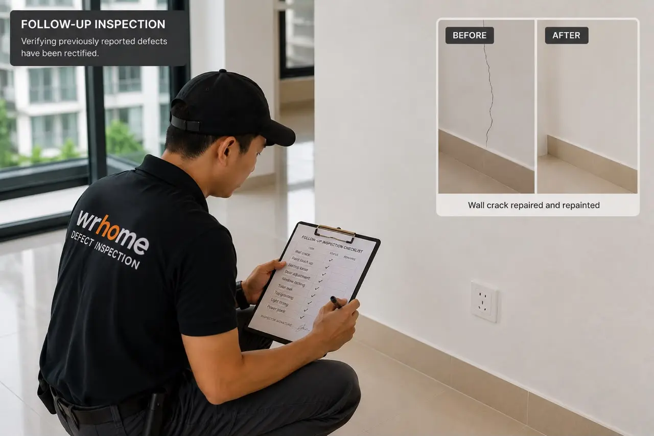 WR Home inspector checking completed repair work